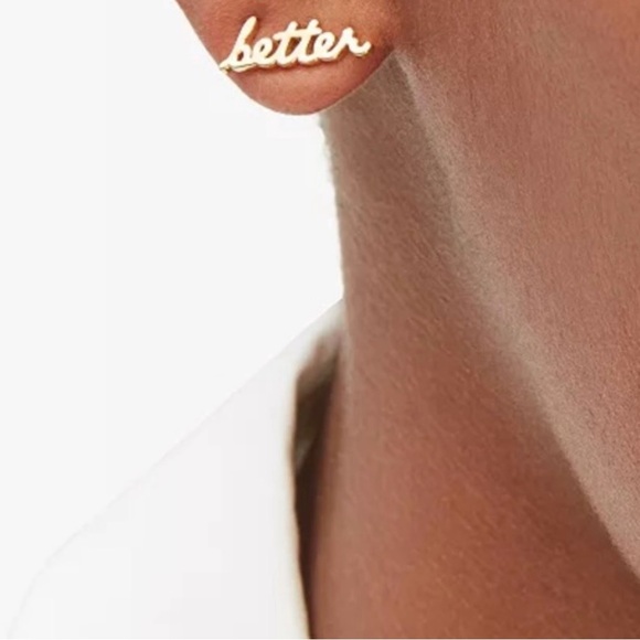 Kate Spade ♠️ Better Half Gold Script Stud Earrings NWT❣️😍 w/pink dust bag.💕 - Picture 6 of 11
